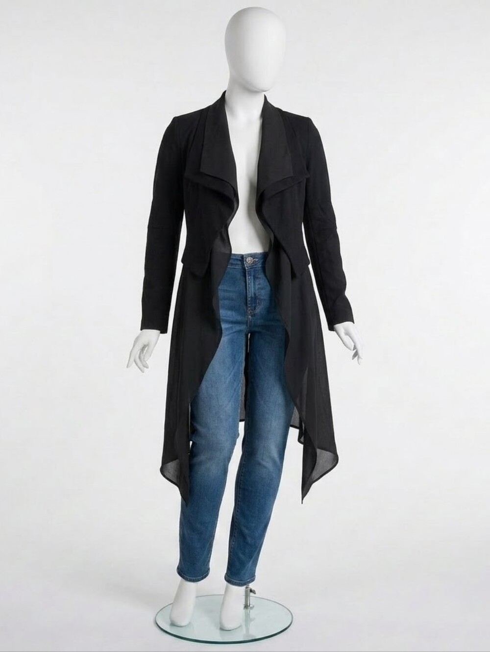 Tracy Moore x Freda's Black Open Front Waterfall Draping Jacket Coat XS/TP